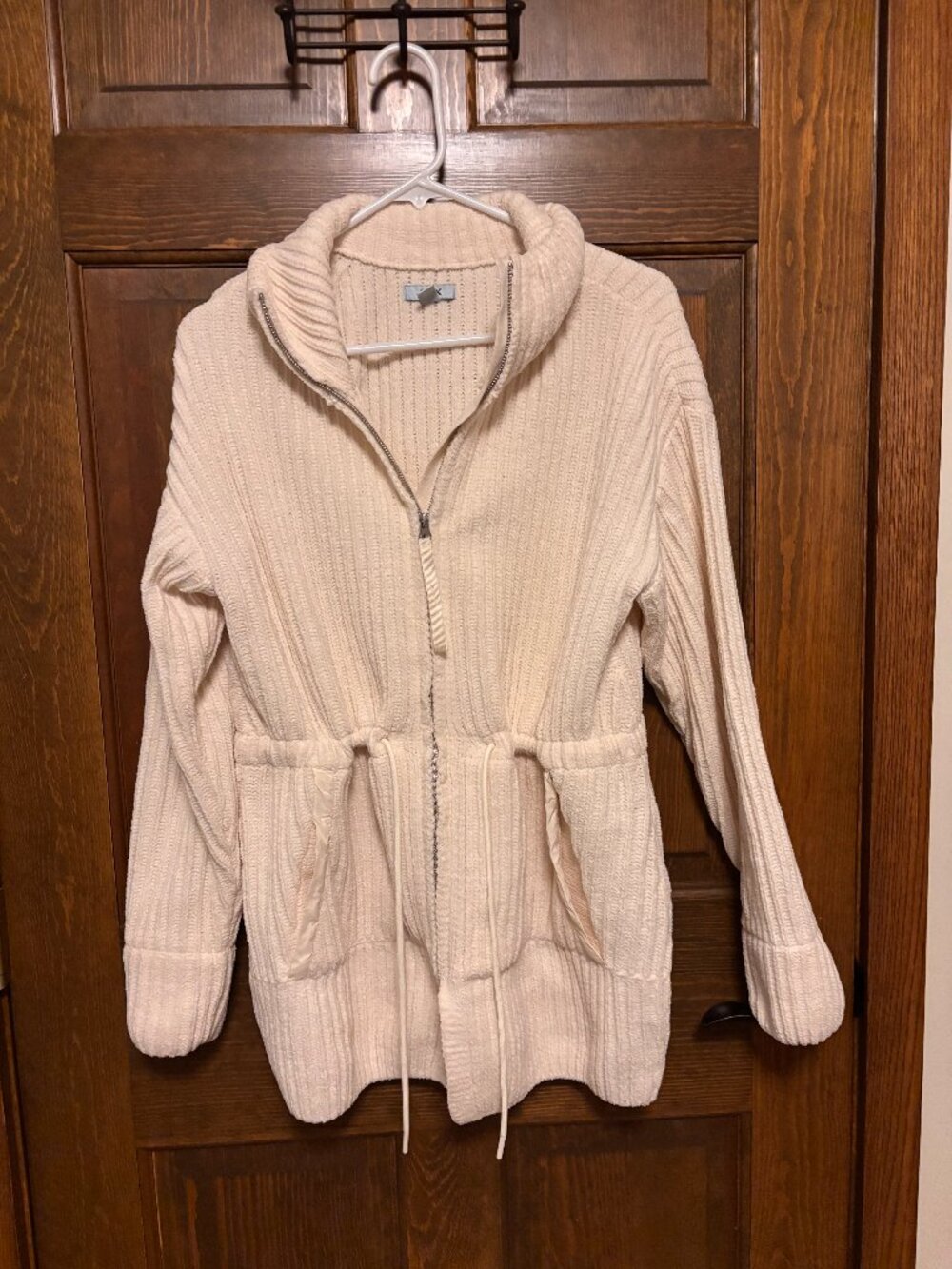 Women’s Cream Chenille Zip Front Cardigan Sweater Jacket
